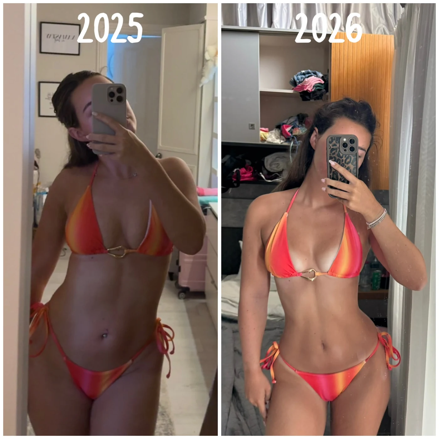 Two progress photos shared by Isla, labelled 2025 and 2026